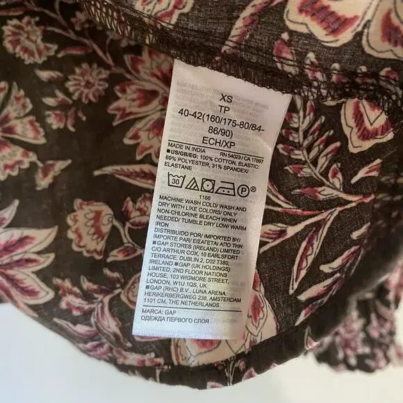 Gap Floral Smocked Ruffle Boho Top, Brown, Size XS - Picture 10 of 12